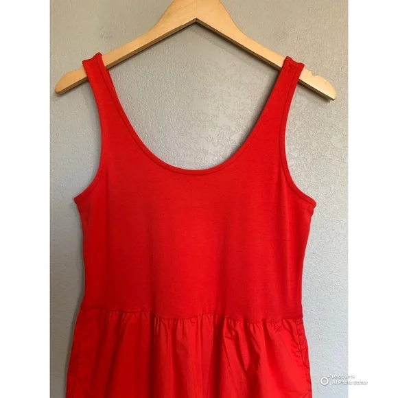 J Crew Factory Medium Red Tiered Knit Mixy Midi Dress With Pockets NWT FLAWS
